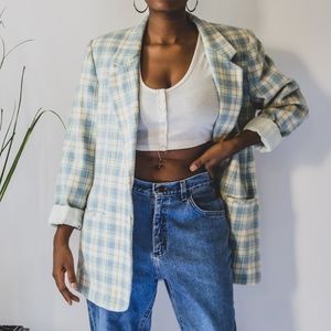 White Stag Womens Blue Plaid Blazer